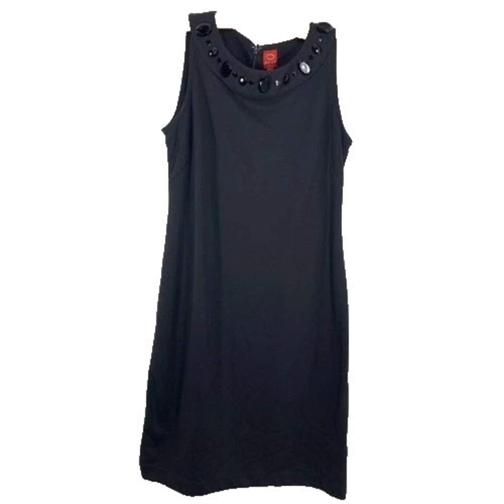 Oscar De Le Renta Linen Sz L Embellished neck Lined Little Black Dress Vintage